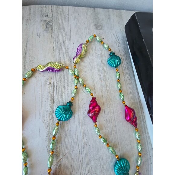 Radko seafoam seahorse shell Garland vintage Xmas glass RARE glitter 72" - Picture 2 of 7